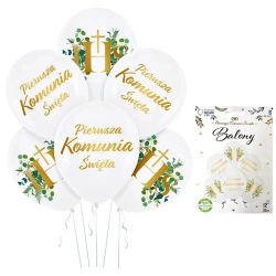 Balony dekoracje komunijne ozdoby na KOMUNIĘ ŚWIĘTĄ IHS biały złoty 6szt